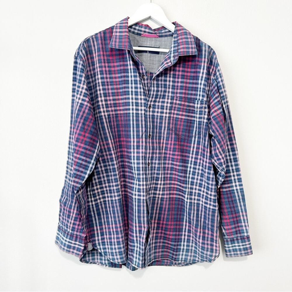 Tommy Bahama plaid purplee long sleeve casual button downn top size XL